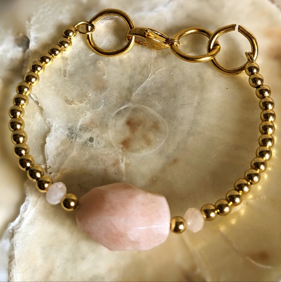 Natural Large Morganite Nugget &  Beads In Sweet Classy Bracelet - Picture 3 of 5